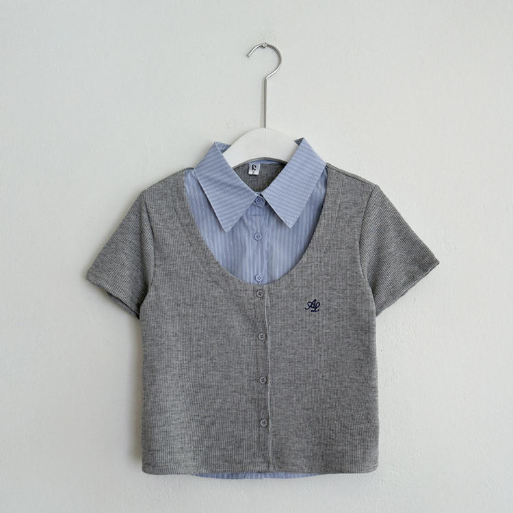 レイヤード半袖シャツニット