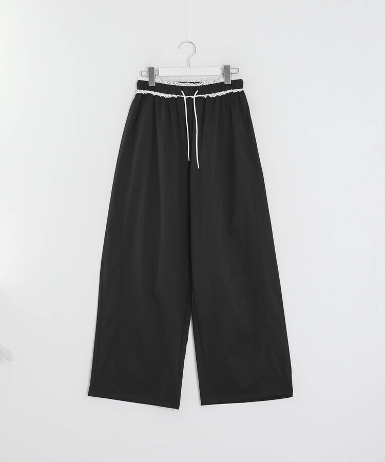 ナイロンレースフリルワイドパンツ