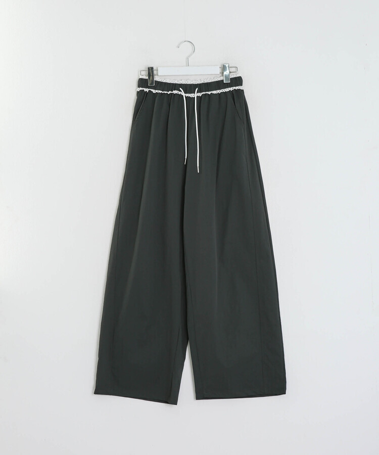 ナイロンレースフリルワイドパンツ