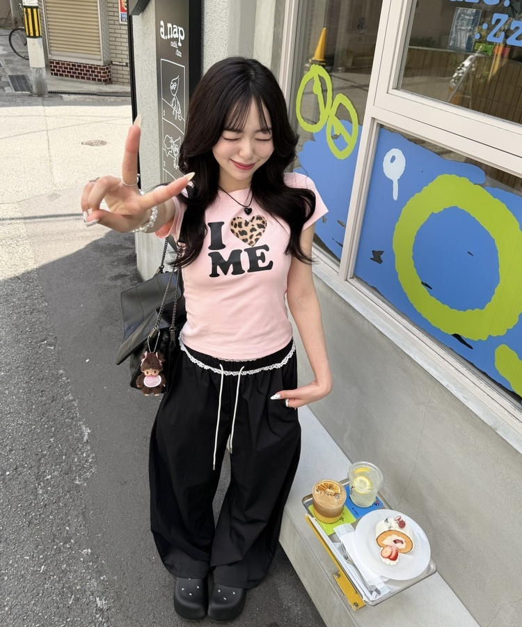ナイロンレースフリルワイドパンツ BLACK