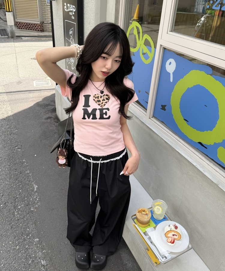 ナイロンレースフリルワイドパンツ BLACK
