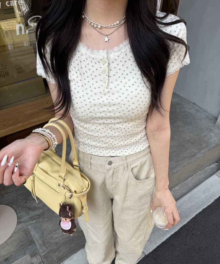 フラワーレース半袖Tシャツ IVORY