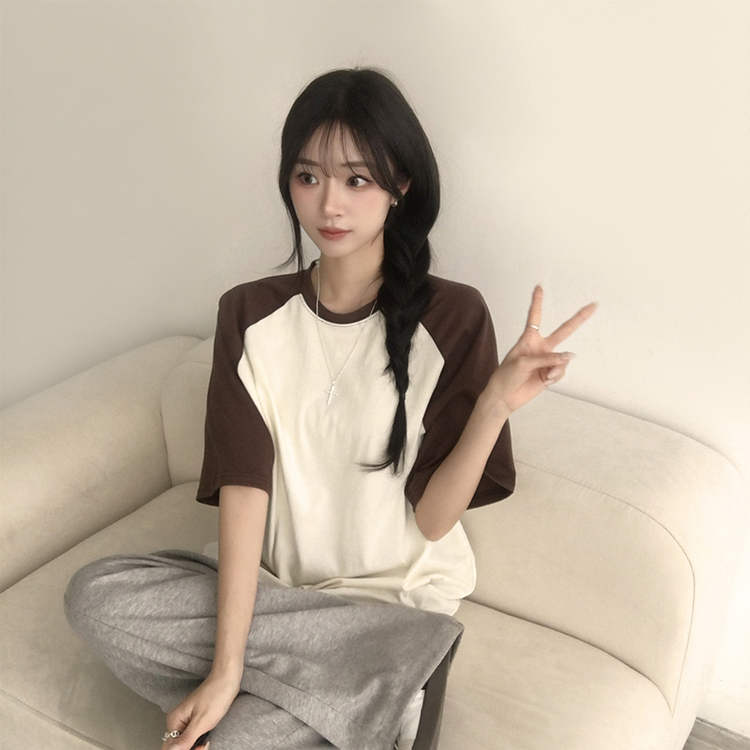 시엔느 라운드 나그랑 오버핏 여름 반팔 티셔츠 래글런 배색 5color 크림