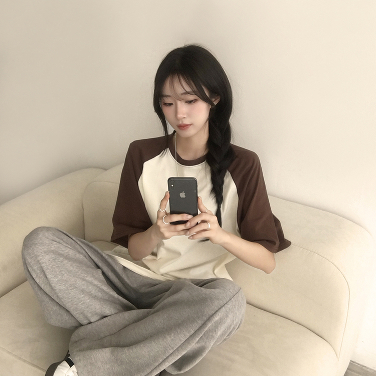 시엔느 라운드 나그랑 오버핏 여름 반팔 티셔츠 래글런 배색 5color 크림