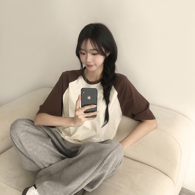 시엔느 라운드 나그랑 오버핏 여름 반팔 티셔츠 래글런 배색 5color 크림
