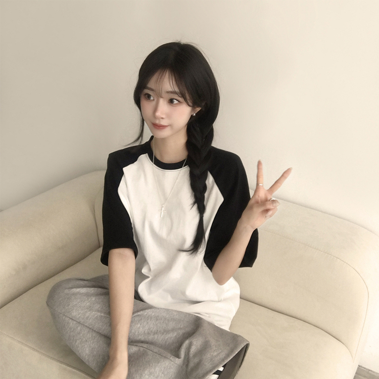 시엔느 라운드 나그랑 오버핏 여름 반팔 티셔츠 래글런 배색 5color 아이보리