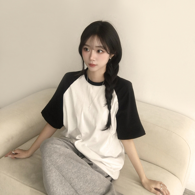 시엔느 라운드 나그랑 오버핏 여름 반팔 티셔츠 래글런 배색 5color 아이보리