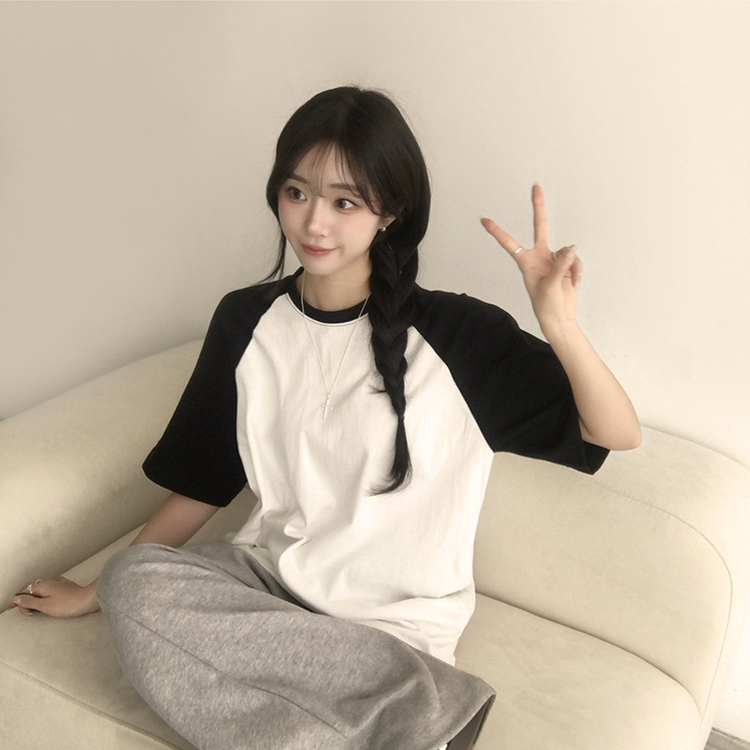 시엔느 라운드 나그랑 오버핏 여름 반팔 티셔츠 래글런 배색 5color 아이보리