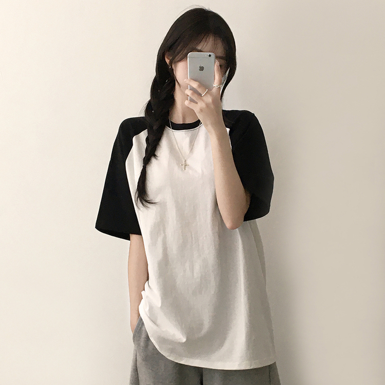 시엔느 라운드 나그랑 오버핏 여름 반팔 티셔츠 래글런 배색 5color 아이보리