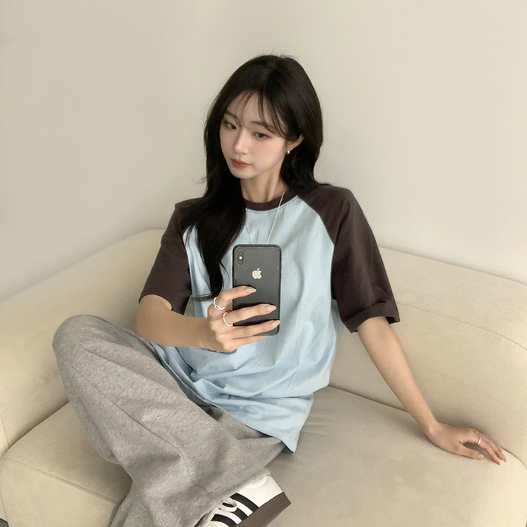 시엔느 라운드 나그랑 오버핏 여름 반팔 티셔츠 래글런 배색 5color 소라