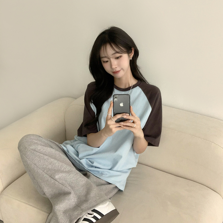 시엔느 라운드 나그랑 오버핏 여름 반팔 티셔츠 래글런 배색 5color 소라