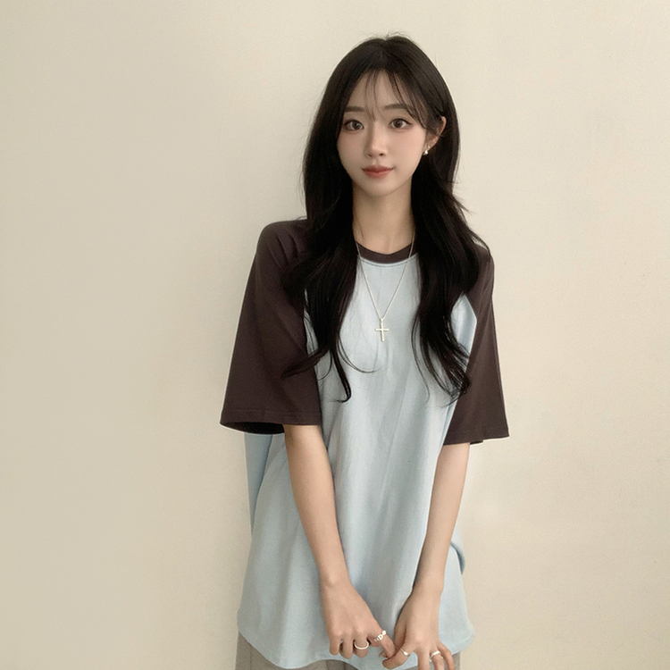 시엔느 라운드 나그랑 오버핏 여름 반팔 티셔츠 래글런 배색 5color 소라
