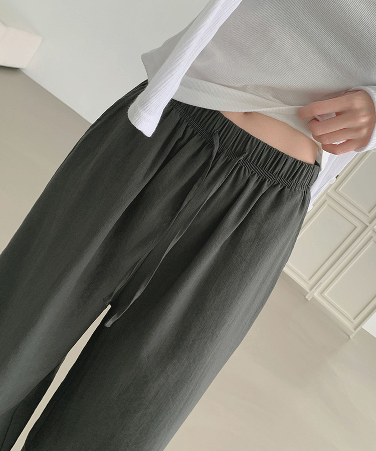 XL린넨 속바지 포함 밴딩 와이드 팬츠 카키브라운