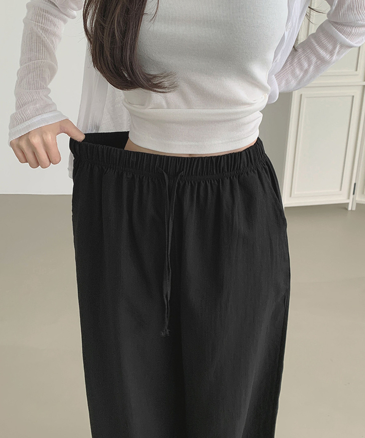 XL린넨 속바지 포함 밴딩 와이드 팬츠 블랙