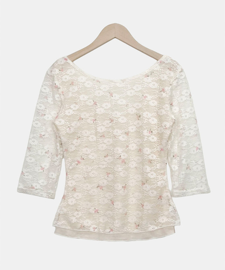 フラワーシースルー7分袖Tシャツ