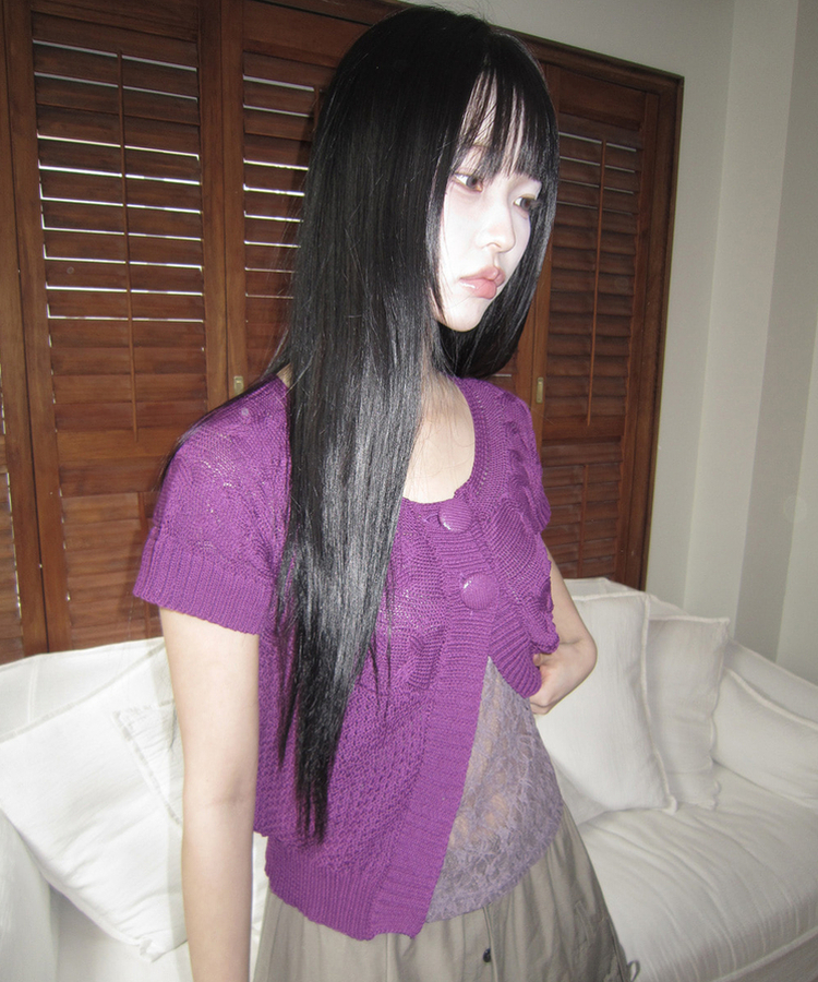 半袖ニットカーディガン PURPLE