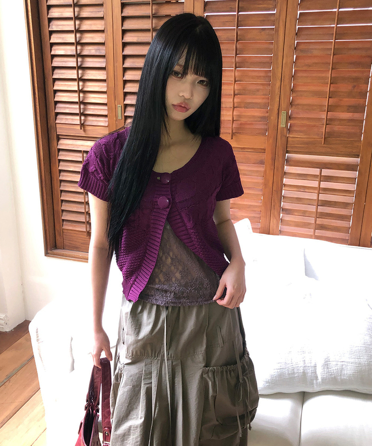 半袖ニットカーディガン PURPLE