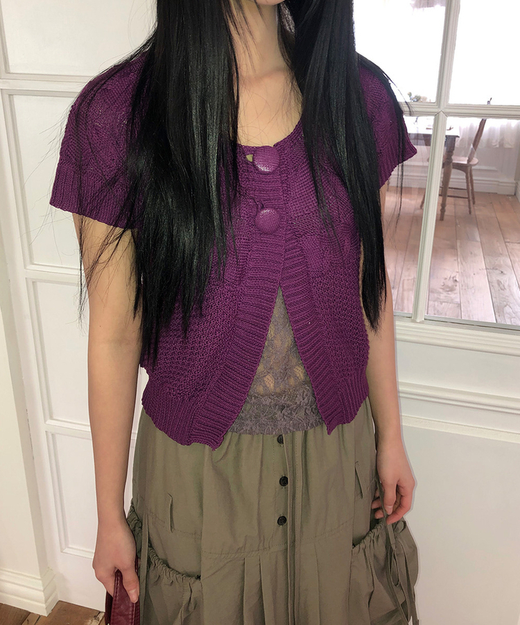 半袖ニットカーディガン PURPLE
