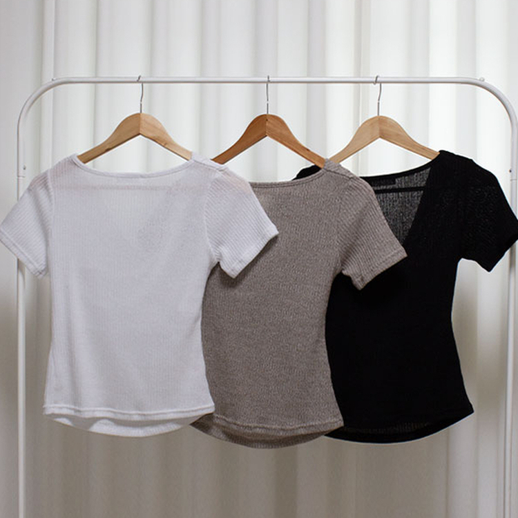 フェミニンラップVネック半袖Tシャツ