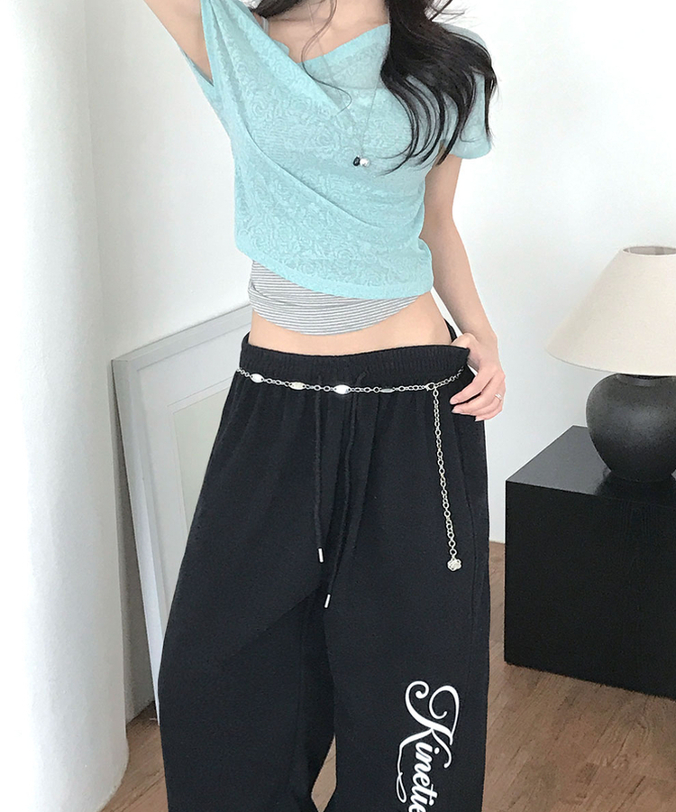 원앤 셔링 언발 원오프숄더 로즈패턴 나시 민트