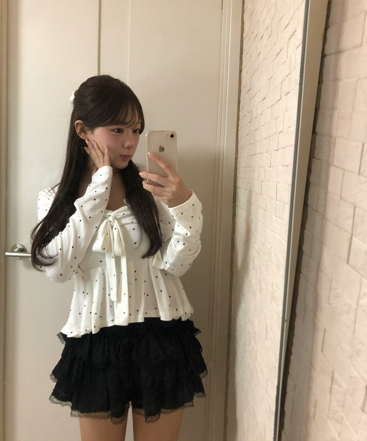 【SET】도트 플레어 나시 +가디건 화이트