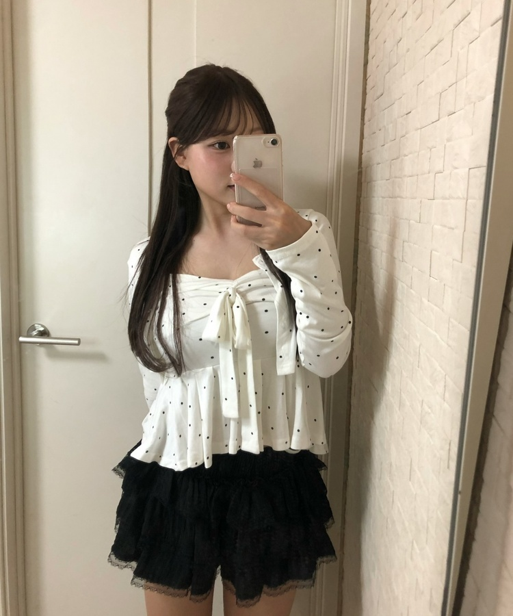【SET】도트 플레어 나시 +가디건 화이트