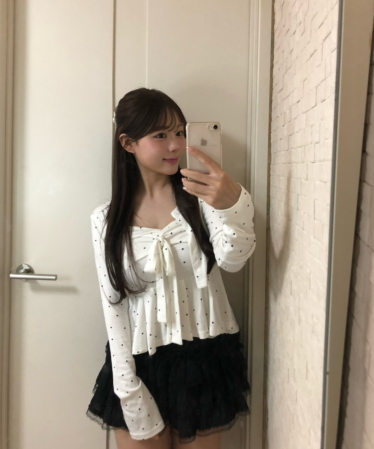 【SET】도트 플레어 나시 +가디건 화이트