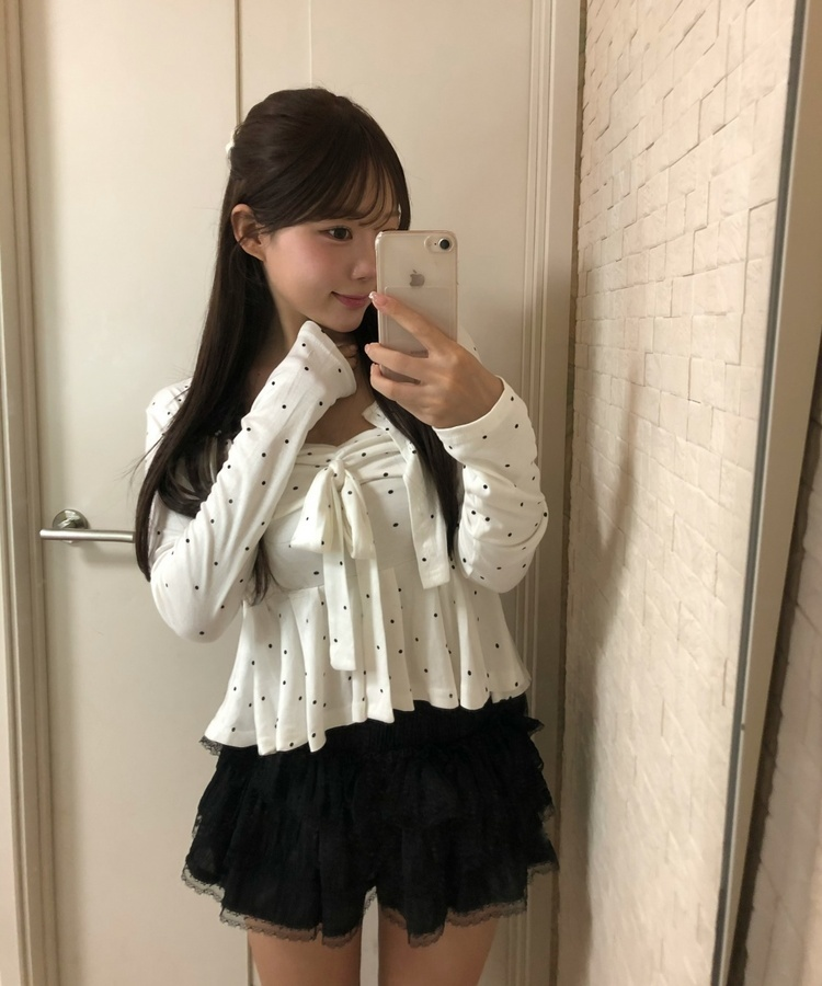 【SET】도트 플레어 나시 +가디건 화이트