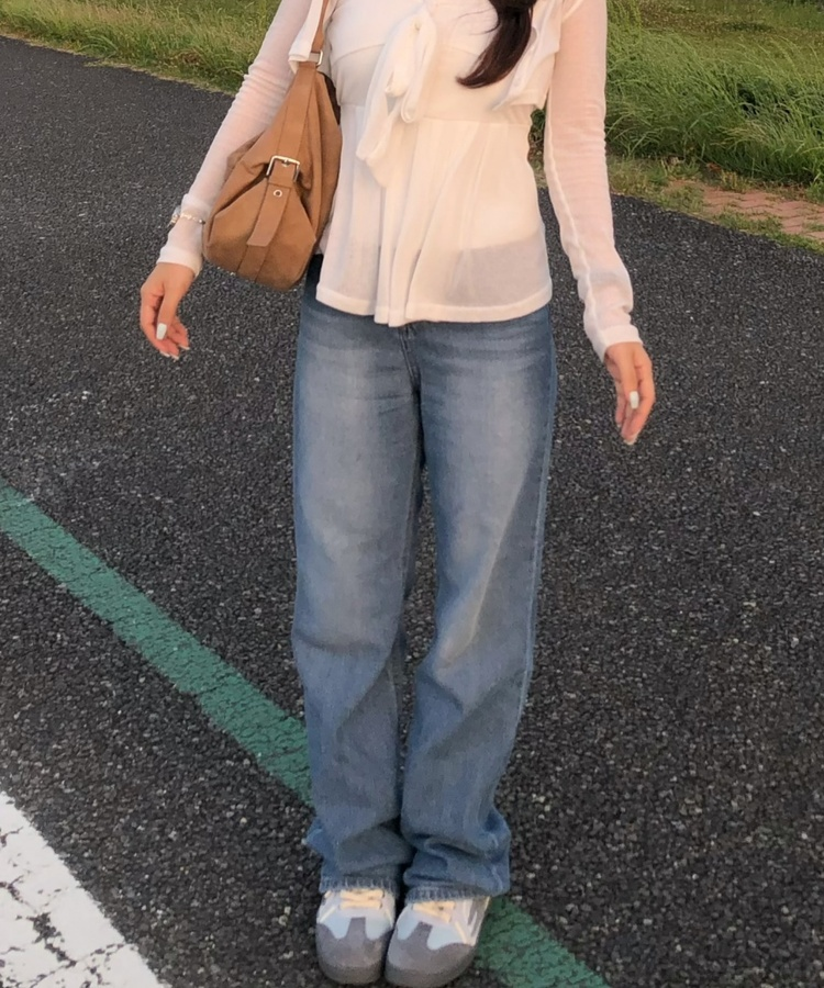 루즈 와이드 스트레이트 데님 팬츠 진청