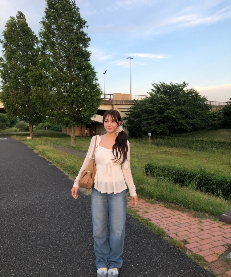 루즈 와이드 스트레이트 데님 팬츠 진청