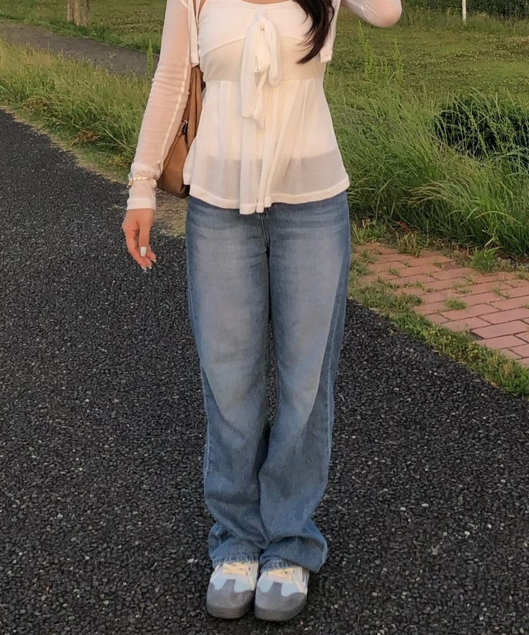 루즈 와이드 스트레이트 데님 팬츠 진청