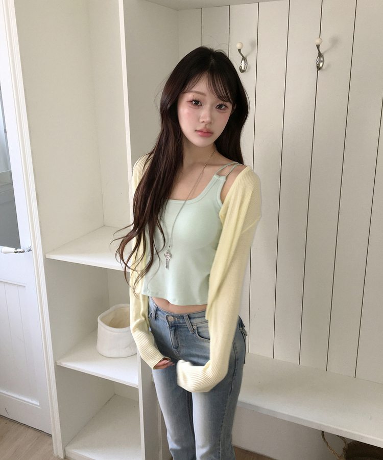 【カップ付き】カラーストラップキャミソール YELLOW