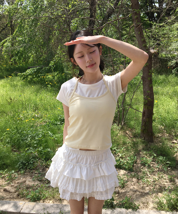 SET】レイヤードキャミ＋Tシャツ(5color)｜半袖Tシャツ｜韓国
