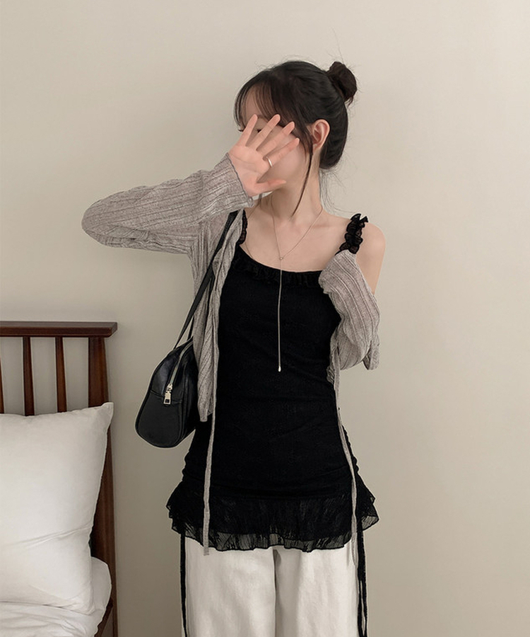 パンチングレースフリルキャミソールミニワンピース BLACK