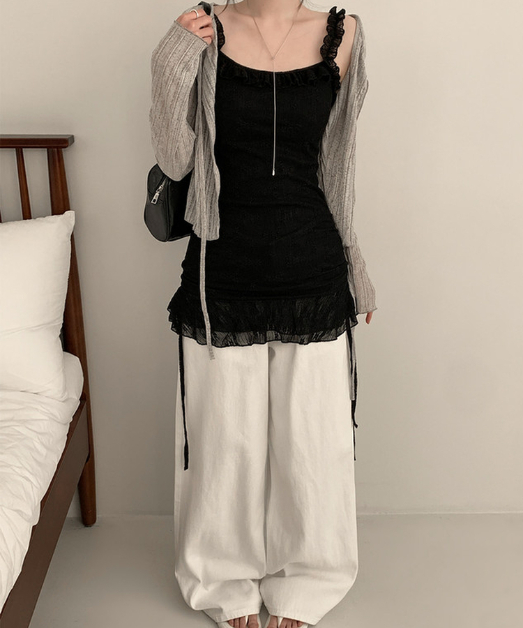 パンチングレースフリルキャミソールミニワンピース BLACK