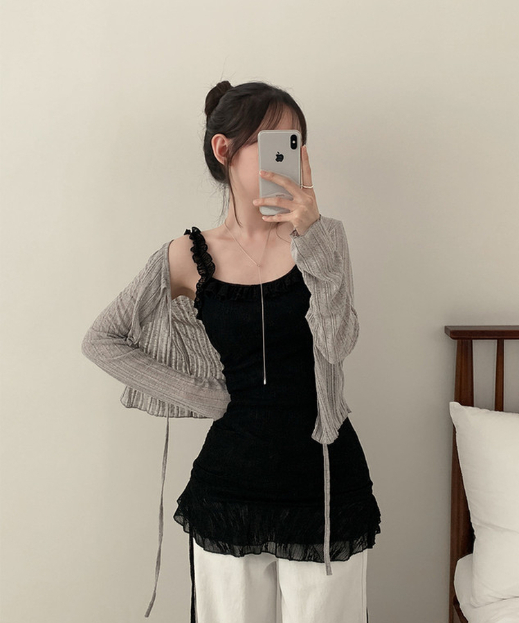 パンチングレースフリルキャミソールミニワンピース BLACK