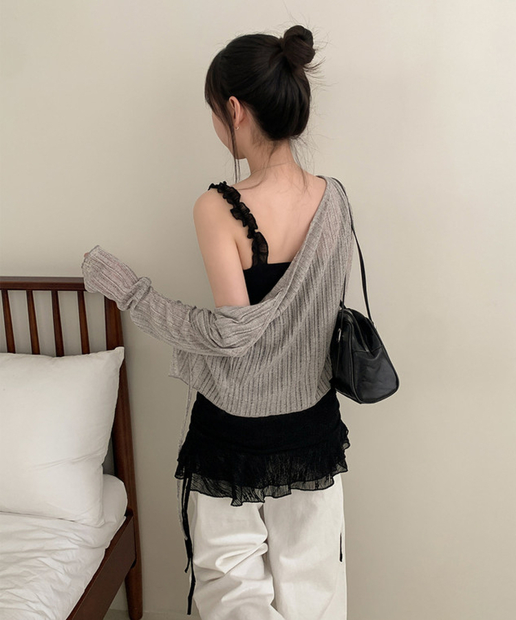 パンチングレースフリルキャミソールミニワンピース BLACK