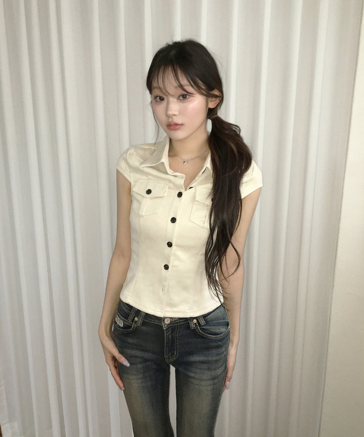 ボタンキャップスリーブシャツ BEIGE