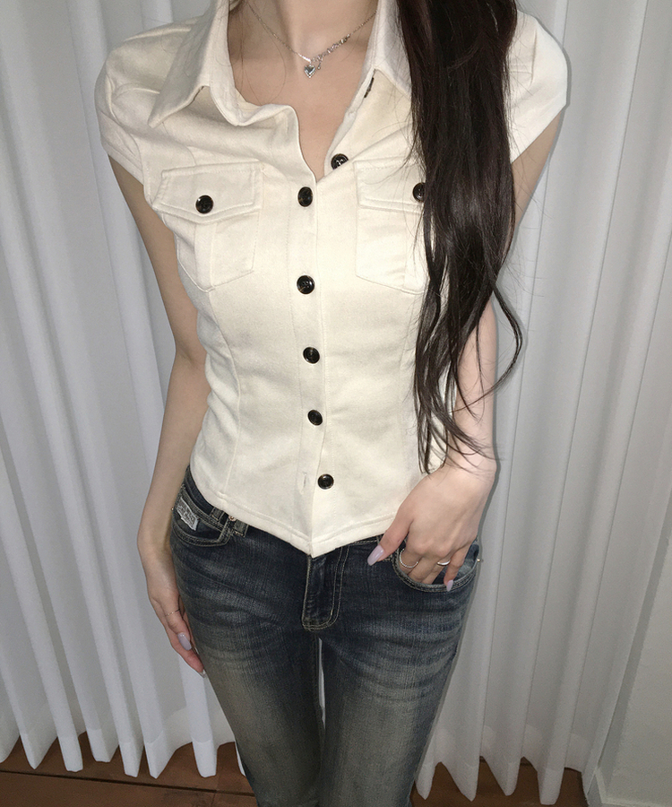 ボタンキャップスリーブシャツ BEIGE