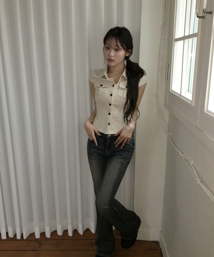 ボタンキャップスリーブシャツ BEIGE