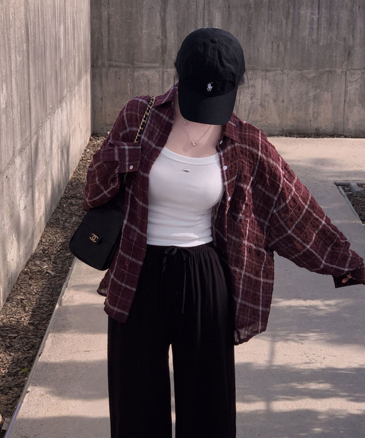 땀이 나도 달라붙지 않는 여름셔츠멀베리 플럼 거즈 오버핏 셔츠 남방 버건디