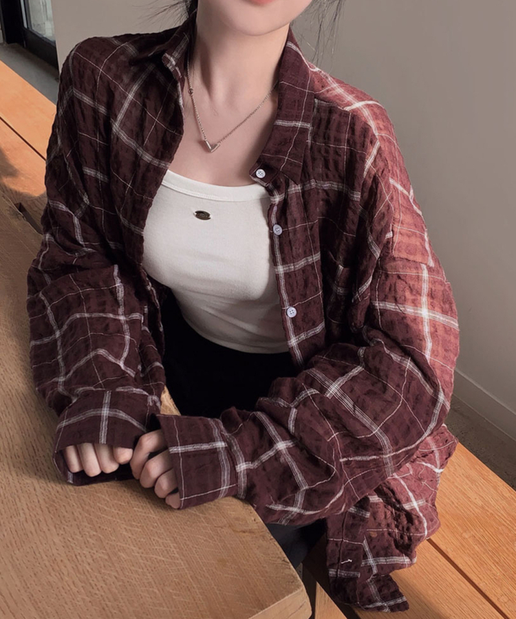 땀이 나도 달라붙지 않는 여름셔츠멀베리 플럼 거즈 오버핏 셔츠 남방 버건디