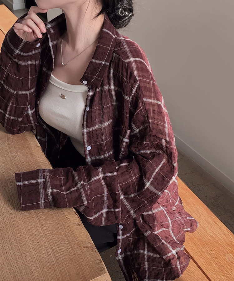 땀이 나도 달라붙지 않는 여름셔츠멀베리 플럼 거즈 오버핏 셔츠 남방 버건디