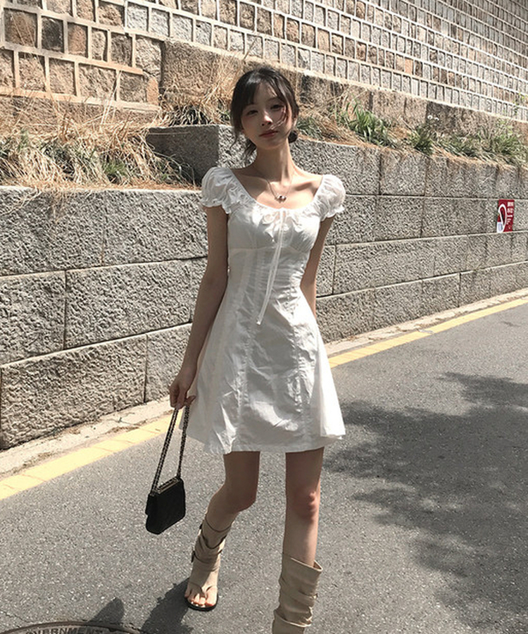 パフスリーブ半袖ワンピース IVORY
