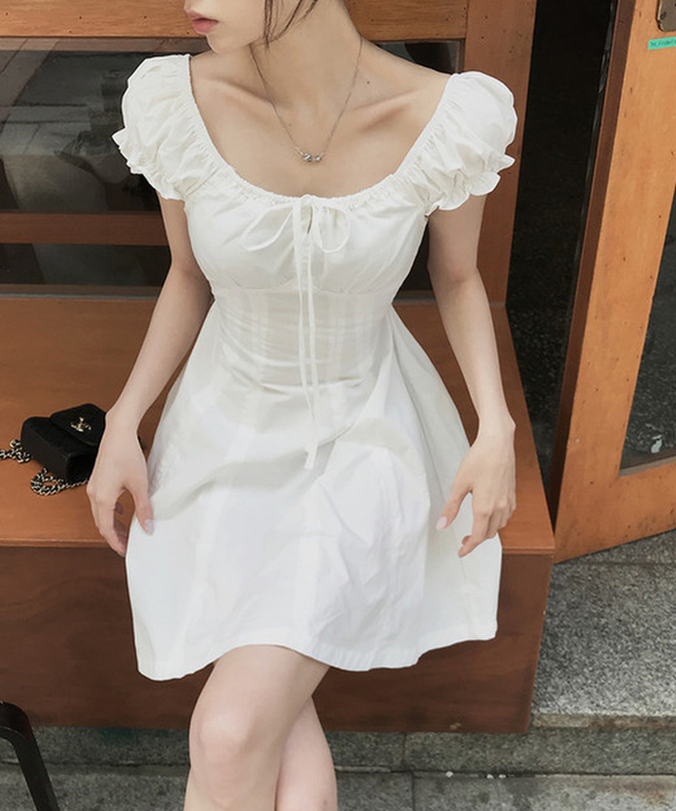 パフスリーブ半袖ワンピース IVORY