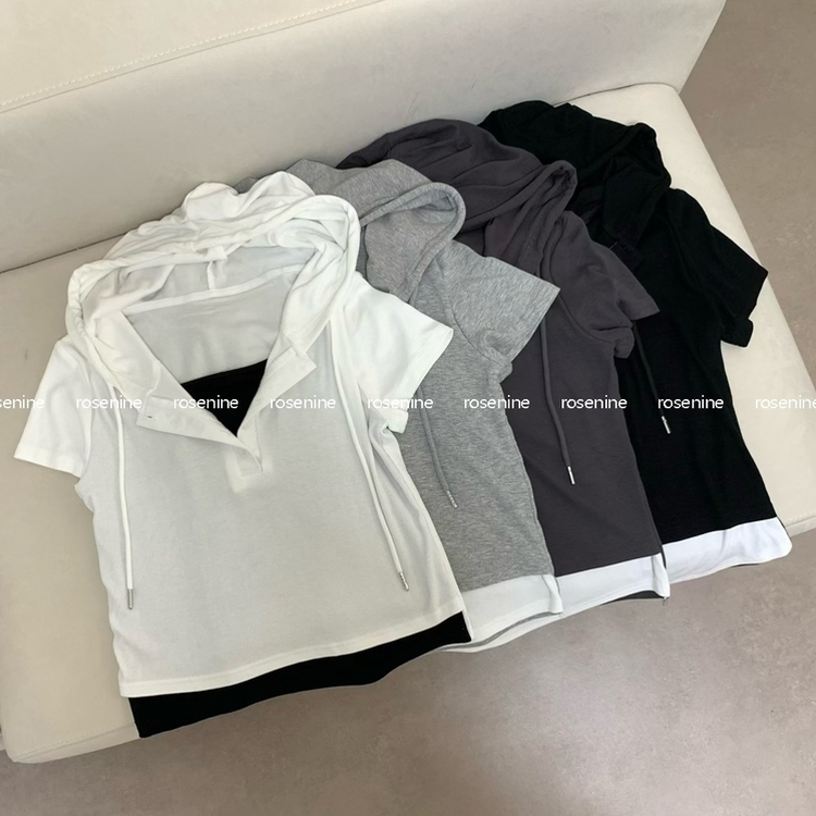 (후드/일체형) 로이 후드 크롭 반팔티 후드티 반소매 티셔츠 여름 상의 여름옷 캐주얼 데일리 수학여행 체육대회 후드 (4color)