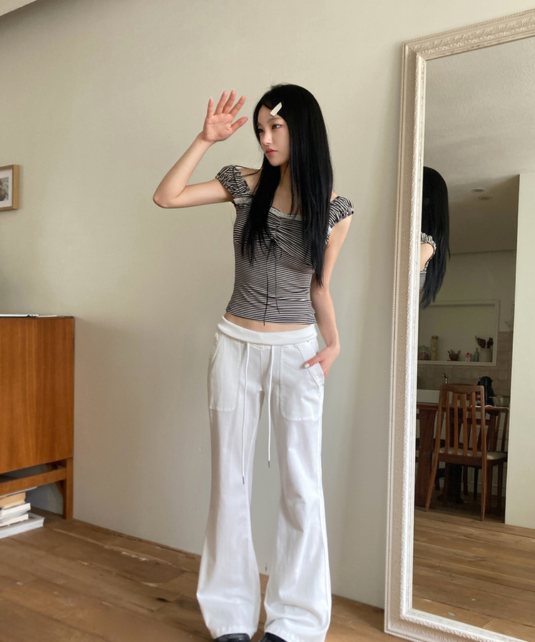 バンディングローライズブーツカットパンツ WHITE