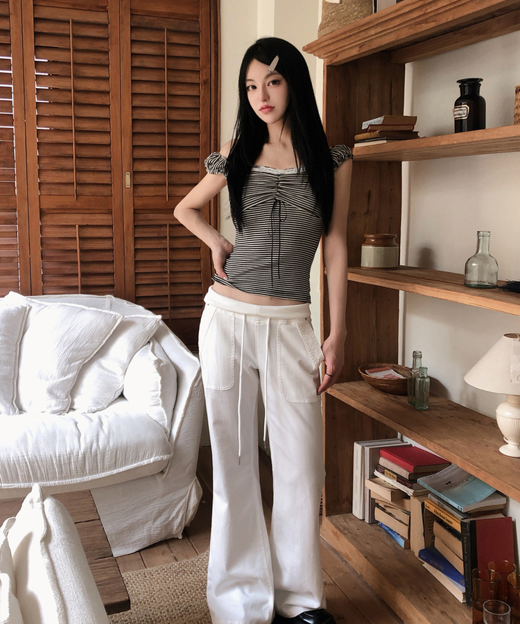 バンディングローライズブーツカットパンツ WHITE
