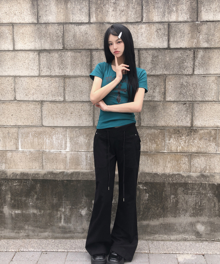 バンディングローライズブーツカットパンツ BLACK