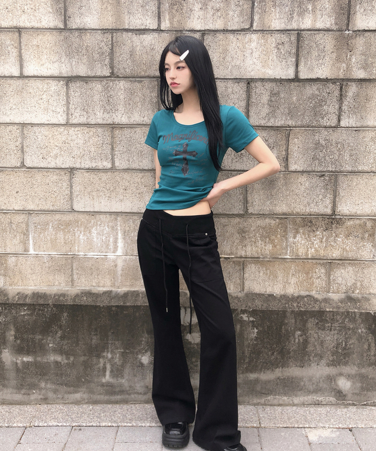 バンディングローライズブーツカットパンツ BLACK